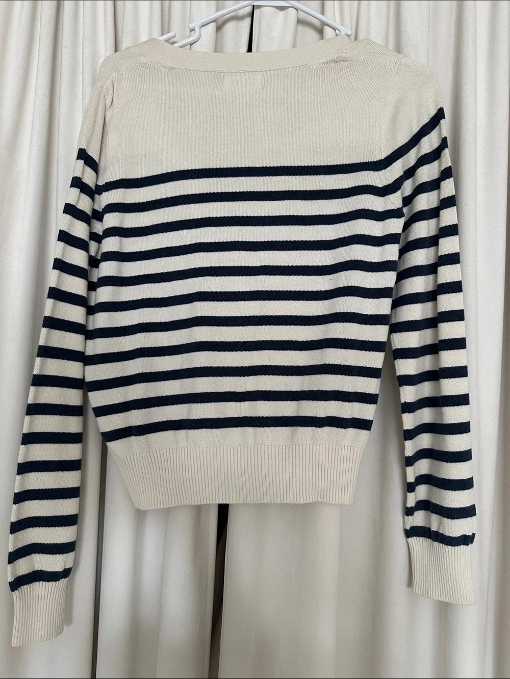 PACT Organic Cotton Striped V-Neck Cardigan Sweater Cream Navy S NWT